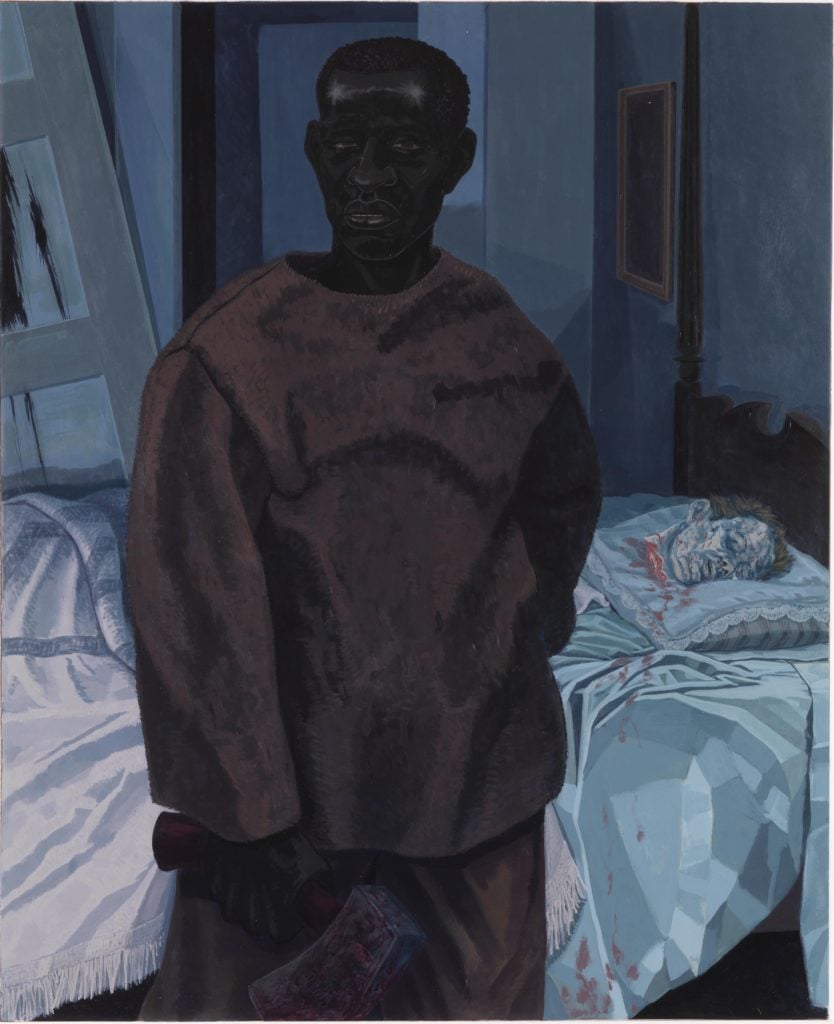 Kerry james Marshall. 19. Portrait of Nat Turner with the Head of his Master. Courtesy of the Met.