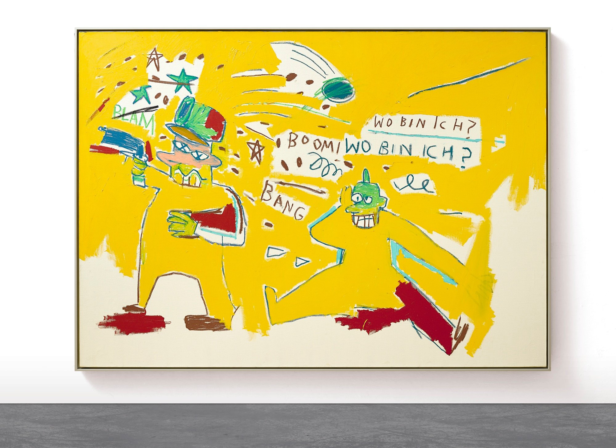 Jean-Michel Basquiat, <em>Infantry</em> (1982), which brought in $6 million at Sotheby's Hong Kong's "#TTOP" sale. Courtesy of Sotheby's Hong Kong. 