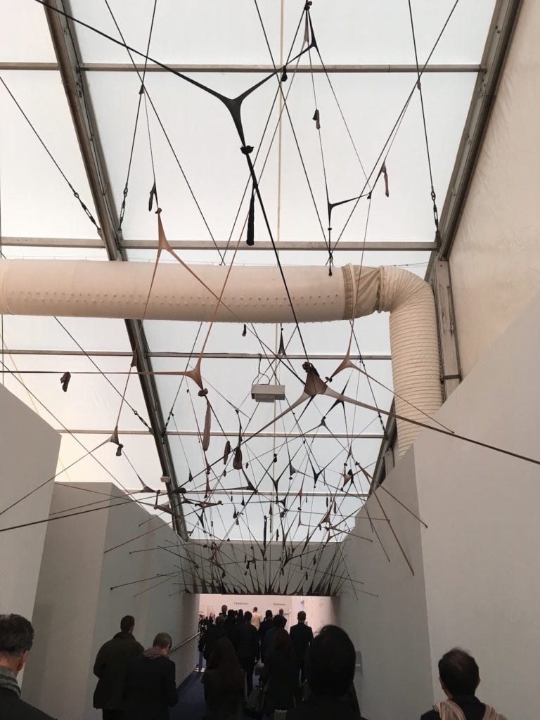 Installation view of Frieze Project 'Frenetic Gossamer' (2016) by Martin Soto Climent. The work greets visitors as they enter the main tent in Regent's Park. Photo: Skye Arundhati Thomas.