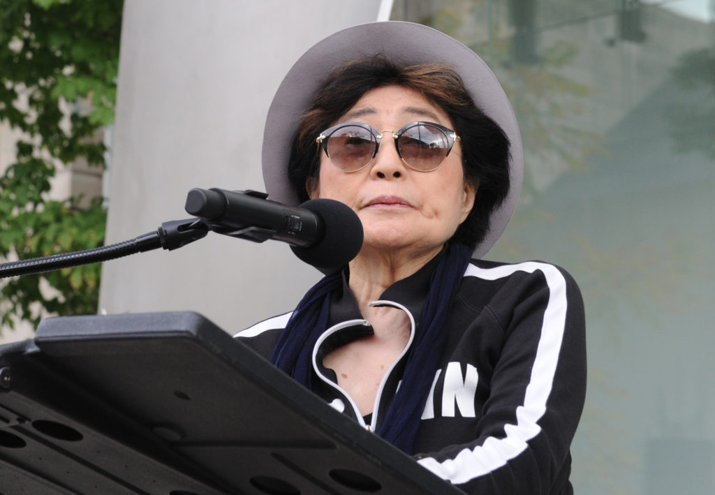 Yoko Ono speaks during the unveiling of her first permanent US art installation in Chicago, Illinois on October 18, 2016. Photo NOVA SAFO/AFP/Getty Images.