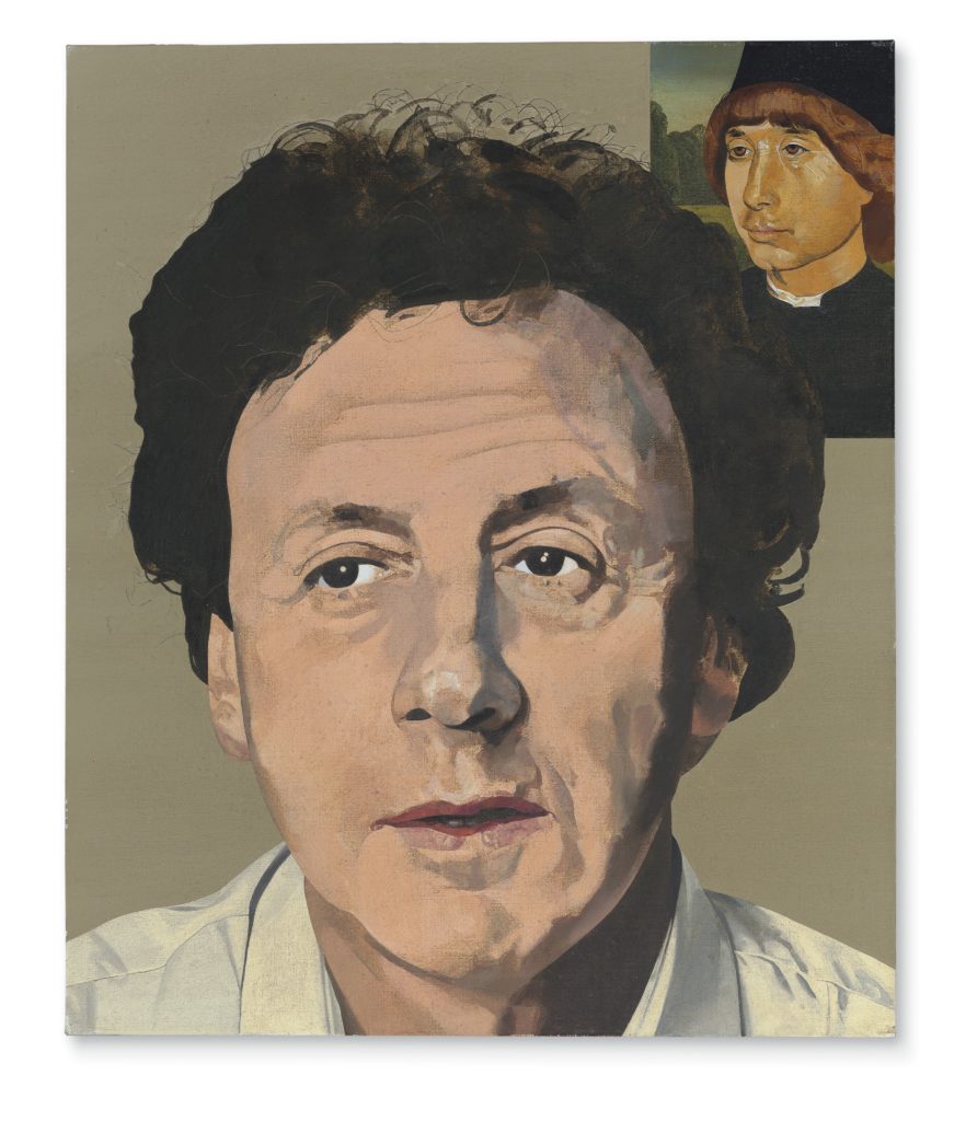 Sir Peter Blake, R.A. (b. 1932) Leslie Waddington with Portrait of a Young Man by Hans Memling. Courtesy of Christie's.