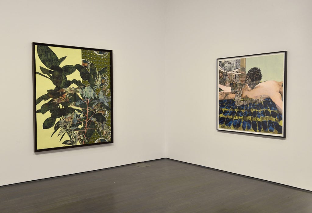 Installation view of works by Njideka Akunyili Crosby. Picture by Daniel Roussel, courtesy of La Biennale de Montréal.