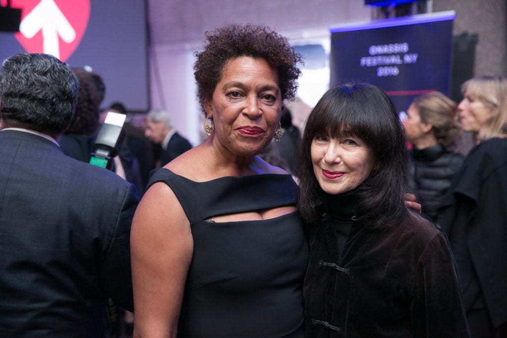 Carrie Mae Weems and Roselee Goldberg at the Onassis Festival NY 2016, Antigone Now, Onasiss Cultural Center. Courtesy of Beowulf Sheehan.