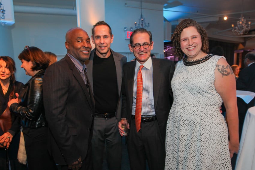 Exhibiting artist Nick Cave, his partner and projects manager Bob Faust, MASS MoCA board chair Hans Morris, and curator Denise Markonish at the MASS MoCA fall benefit. Courtesy of MASS MoCA.