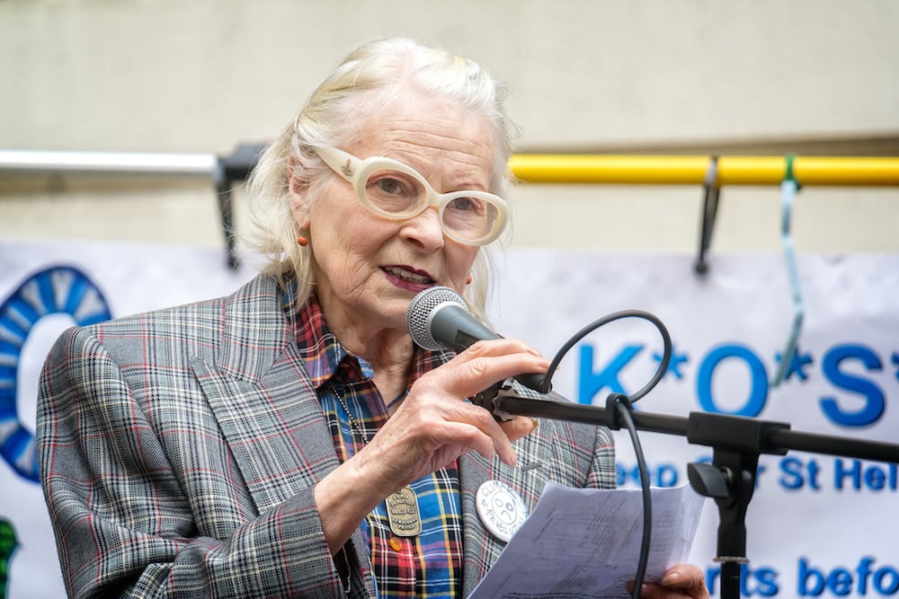Dame Vivienne Westwood speaking at the Bursary or Bust March and Rally on June 4, 2016. Photo Garry Knight via Flickr.