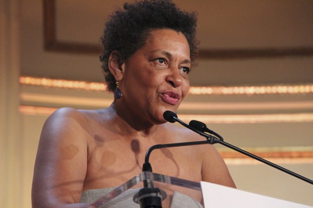 Carrie Mae Weems at the Gordon Parks Foundation awards dinner, Plaza Hotel, New York, June 4, 2013. Photo Ronald Riqueros/Patrick McMullan.