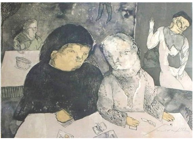 José Luis Cuevas, Los Papeles de Salazar (1984). Courtesy of the De Soto Collection of Latin American Art.
