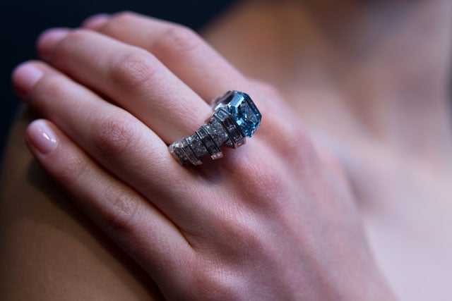 The 8.01 carat Sky Blue Diamond. Courtesy of Sotheby's.