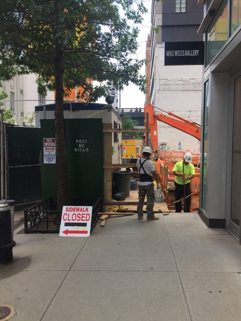 Construction outside Mike Weiss Gallery. Photo: Courtesy Mike Weiss Gallery, New York.
