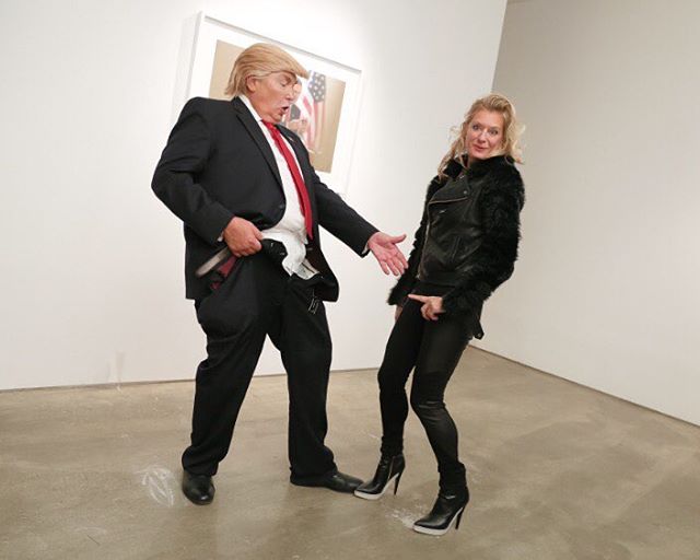 Alison Jackson and the Donald Trump look-alike performance artist she hired for her "Private" series. Courtesy of Alison Jackson.
