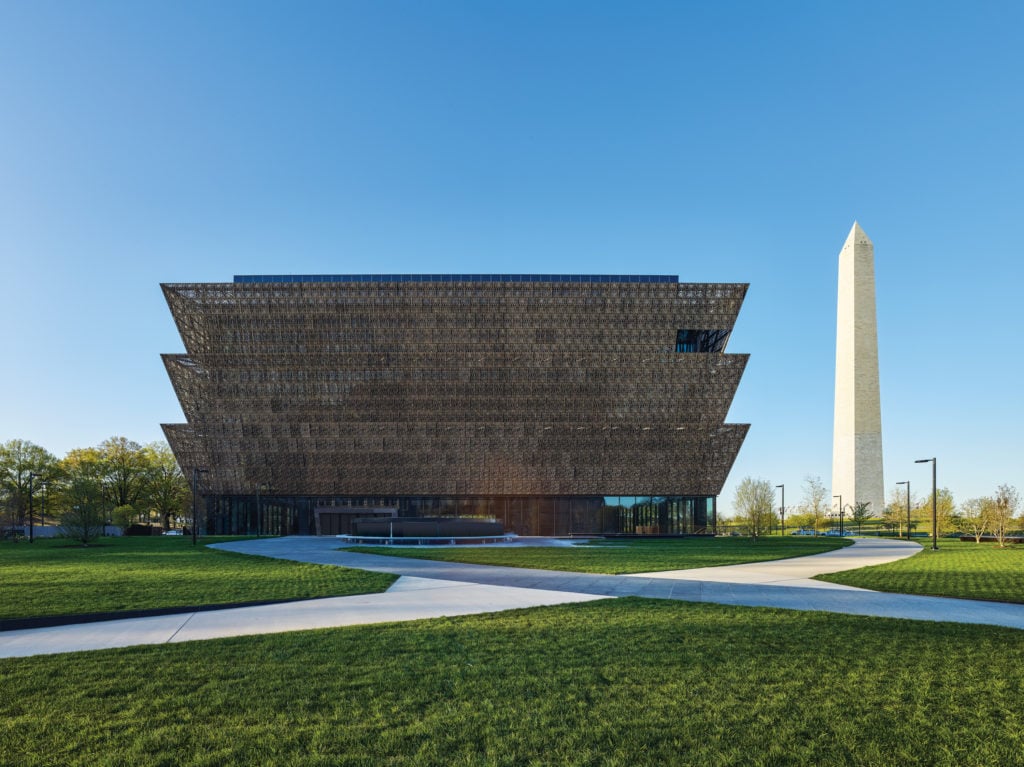 The National Museum of African American History and Culture. Courtesy Smithsonian Institution, National Museum of African American History and Culture Architectural Photrography.