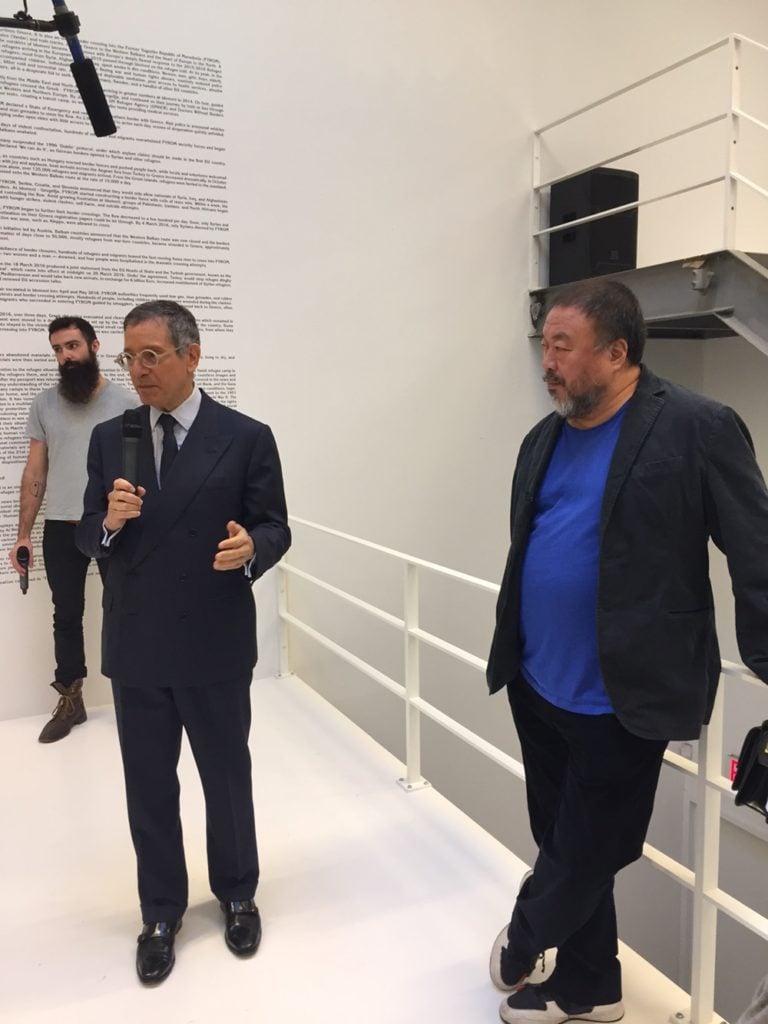 Jeffrey Deitch and Ai Weiwei at the opening of "Laundromat" at Deitch Projects. Courtesy Eileen Kinsella.