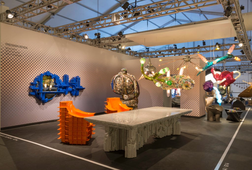 Table and chairs by Christopher Schanck at Friedman Benda's booth at Design Miami. Courtesy of Friedman Benda. 