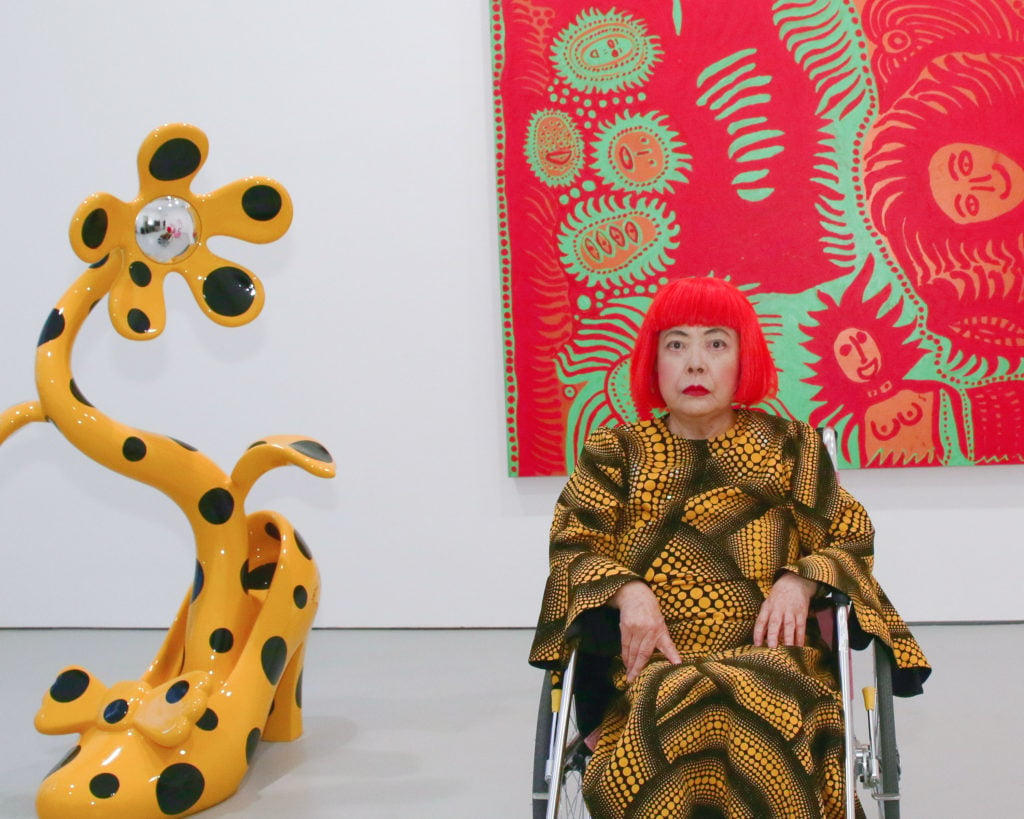 Yayoi Kusama at David Zwirner Art Gallery in 2013 in New York City. Courtesy of Andrew Toth/Getty Images.