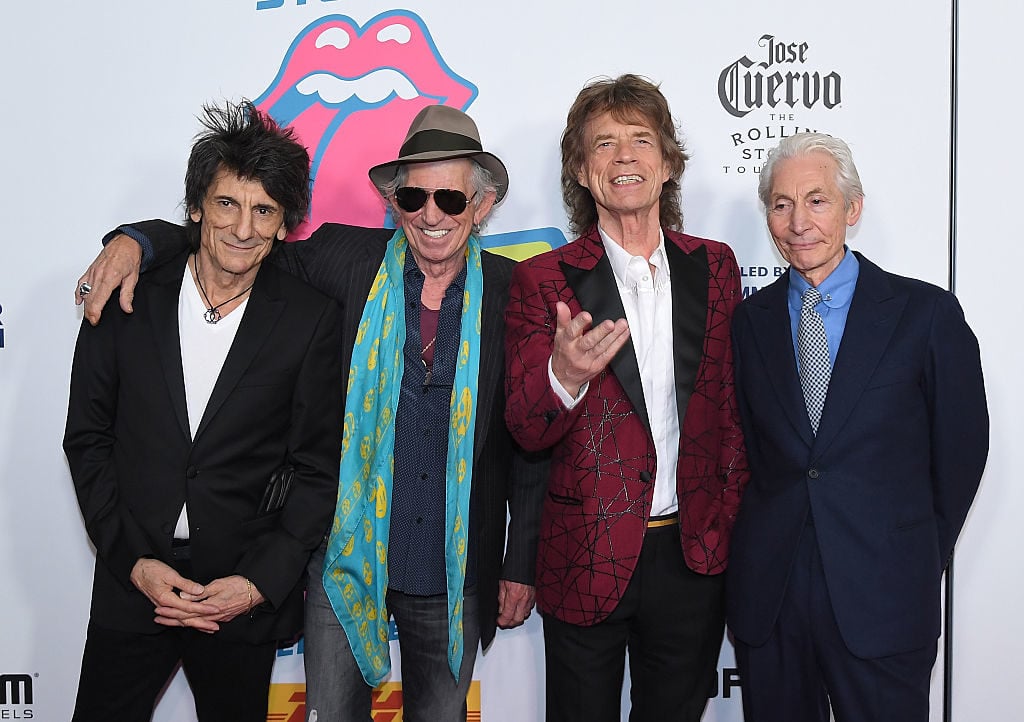 (L-R) Ronnie Wood, Keith Richards, Mick Jagger, and Charlie Watts of The Rolling Stones attend The Rolling Stones North American debut celebration of "Exhibitionism" at Industria in the West Village on November 15, 2016 in New York City. Photo by ANGELA WEISS/AFP/Getty Images.