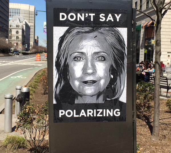 "Don't Say Polarizing" poster in Brooklyn. Photo: Twitter/@rbbrown