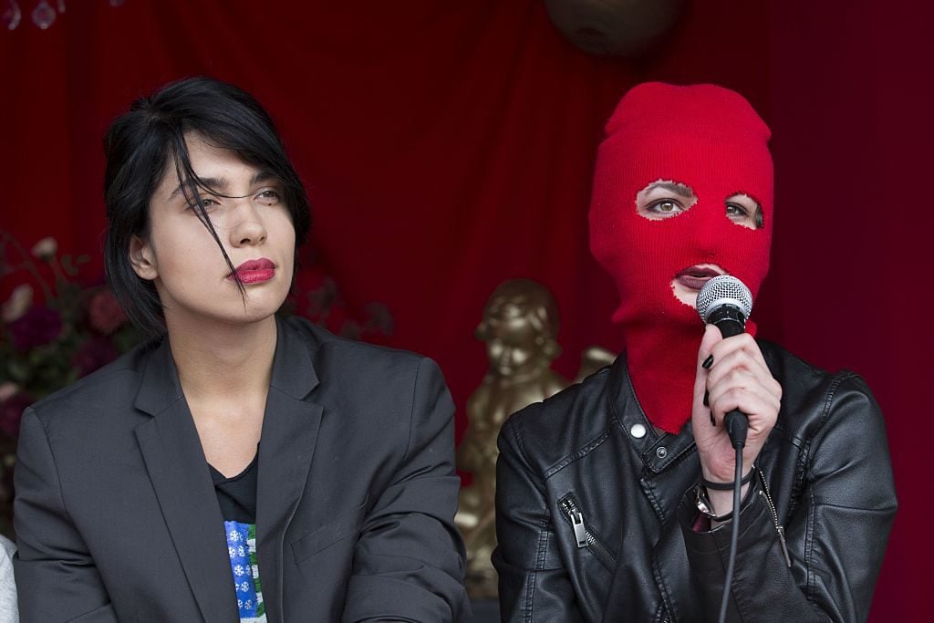 Nadya Tolokonnikova (left) and Sacha Adler of Russian group Pussy Riot during a debate at Dutch music festival Zwarte Cross on July 23, 2016 in Lichtenvoorde. Photo Vncent Jannink/AFP/Getty Images.