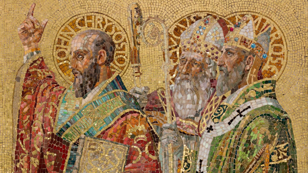 Fathers of the Church (detail), circa 1892. Tiffany Glass and Decorating Company, designed by Joseph Lauber. From the Neustadt Collection of Tiffany Glass, Queens, New York. Courtesy of the Corning Museum of Glass, Corning, New York.