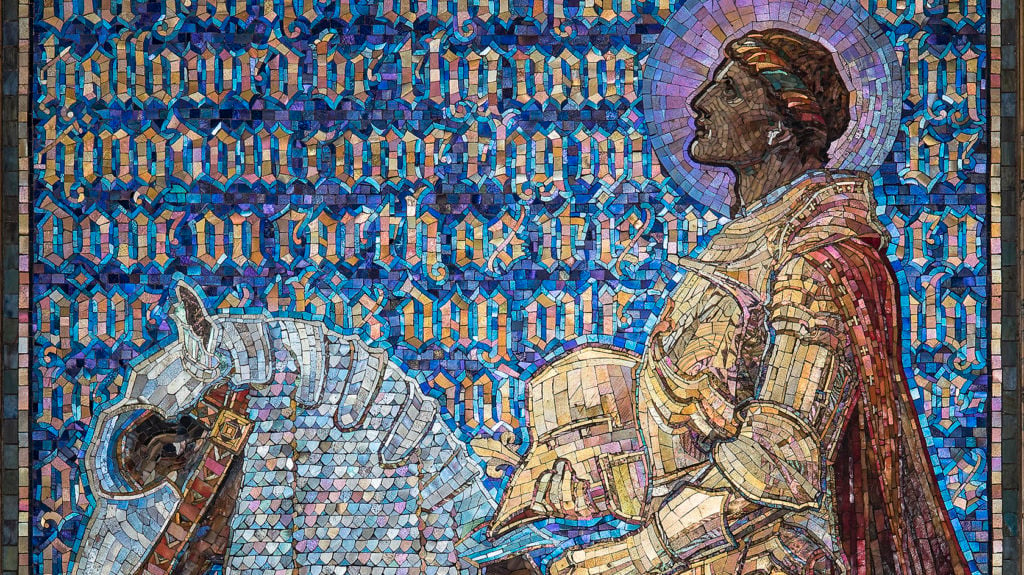 Panel, The Prayer of the Christian Soldier (detail), 1919. Tiffany Studios, designed by Frederick Wilson for the First Presbyterian Church of Binghamton, New York. Courtesy of the Corning Museum of Glass, Corning, New York.