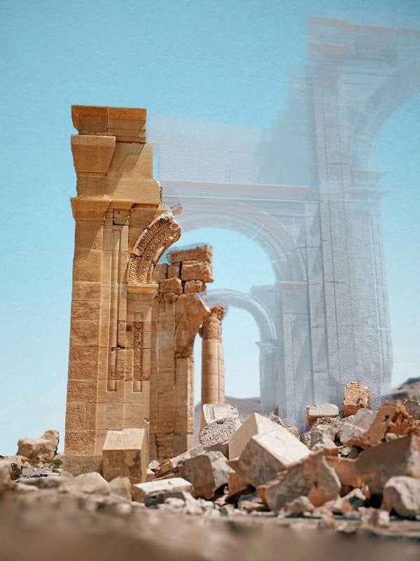 A virtual 3D reconstruction of Palmyra’s Triumphal Arch. © Iconem, DGAM.