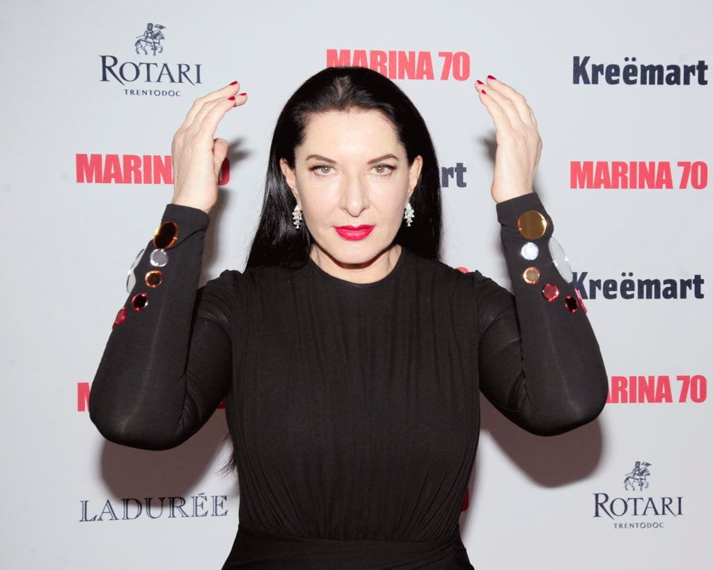 Marina Abramovic at her 70th birthday party. Courtesy of Paul Bruinooge © Patrick McMullan.