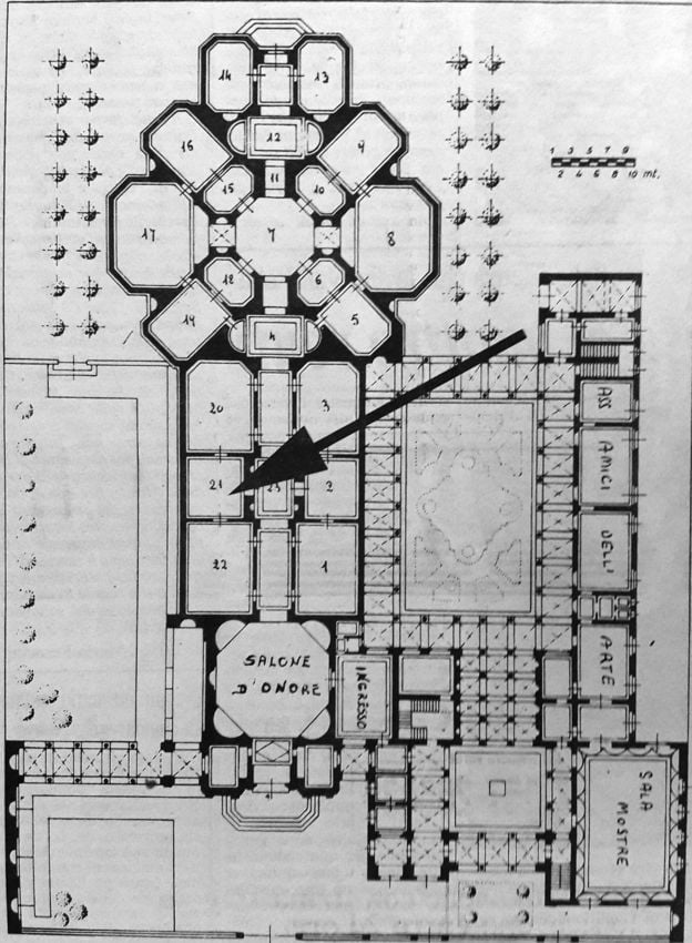 The floor plan of the Ricci-Oddi gallery, indicating the room from where Gustav Klimt's <em>The Lady</em> was stolen. Courtesy of the Ricci-Oddi gallery, Piacenza, Italy.