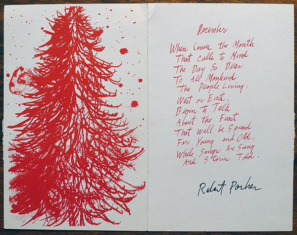 A Christmas card from Robert Parker to Monroe Wheeler, featured in <em>Season's Greetings: Holiday Cards by Celebrated Artists from the Monroe Wheeler Archive</em>. Courtesy of Daylight Books.