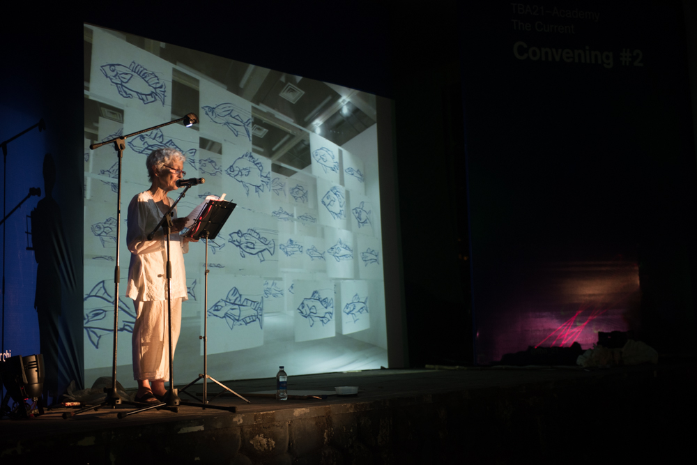Joan Jonas: Oceans–sketches and note Performative talk, during TBA21-Academy The Current Convening #2, Kochi, India © 2016, Thyssen-Bornemisza Art Contemporary.