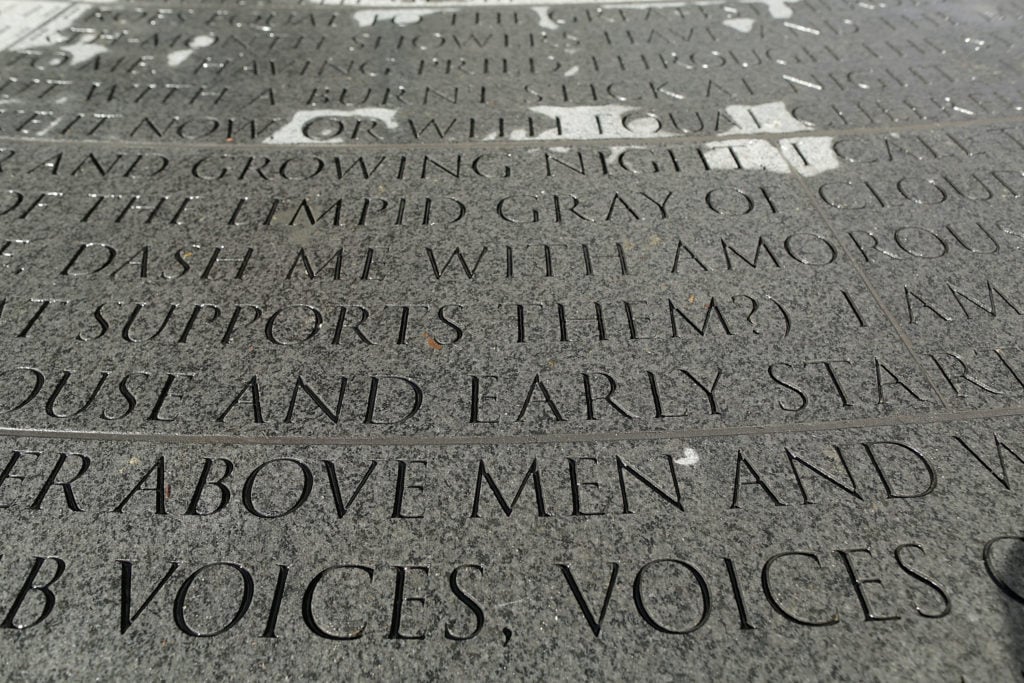 Jenny Holzer's contribution to the New York City AIDS Memorial features the text of a Walt Whitman poem. Courtesy of Lars Niki/Getty Images for Housing Works.