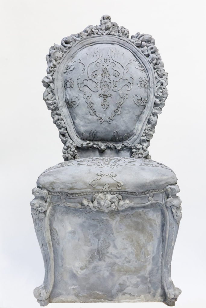 Liz Glynn, cast concrete chair from Open House. Courtesy of the artist and Paula Cooper Gallery. Photo by Liz Ligon, courtesy of Public Art Fund.