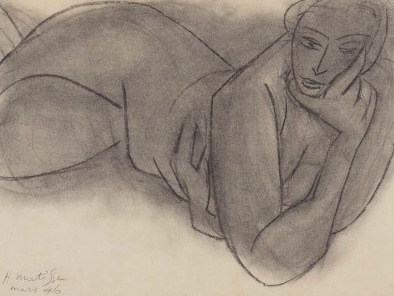 Henri Matisse (French, 1869–1954), Reclining Nude (detail), 1946, Charcoal on cream laid paper, Charles H. Bayley Picture and Painting Fund, 2004.70