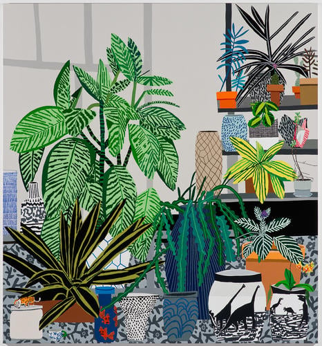 Jonas Wood's Dinosaur Pots Still Life (2014) is a work that would well-illustrate 