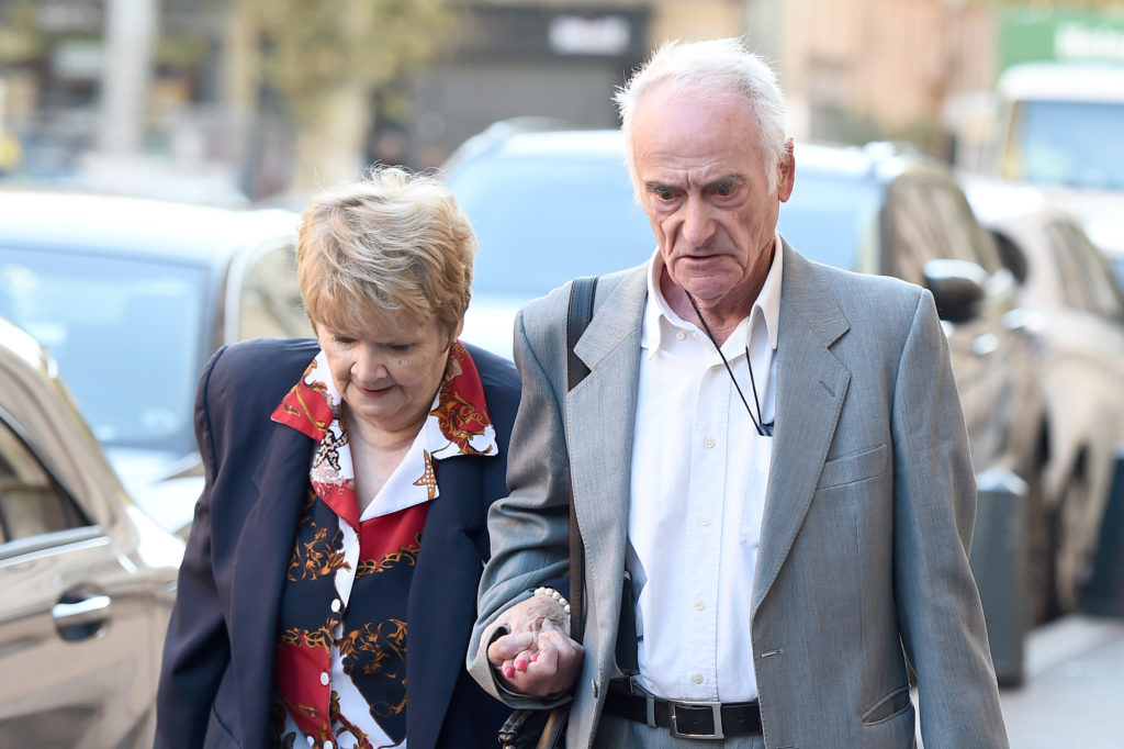 Pierre Le Guennec arrives with his wife Danielle at the court in Aix-en-Provence, southeastern France, on October 31, 2016 for their appeal trial. Photo BORIS HORVAT/AFP/Getty Images.