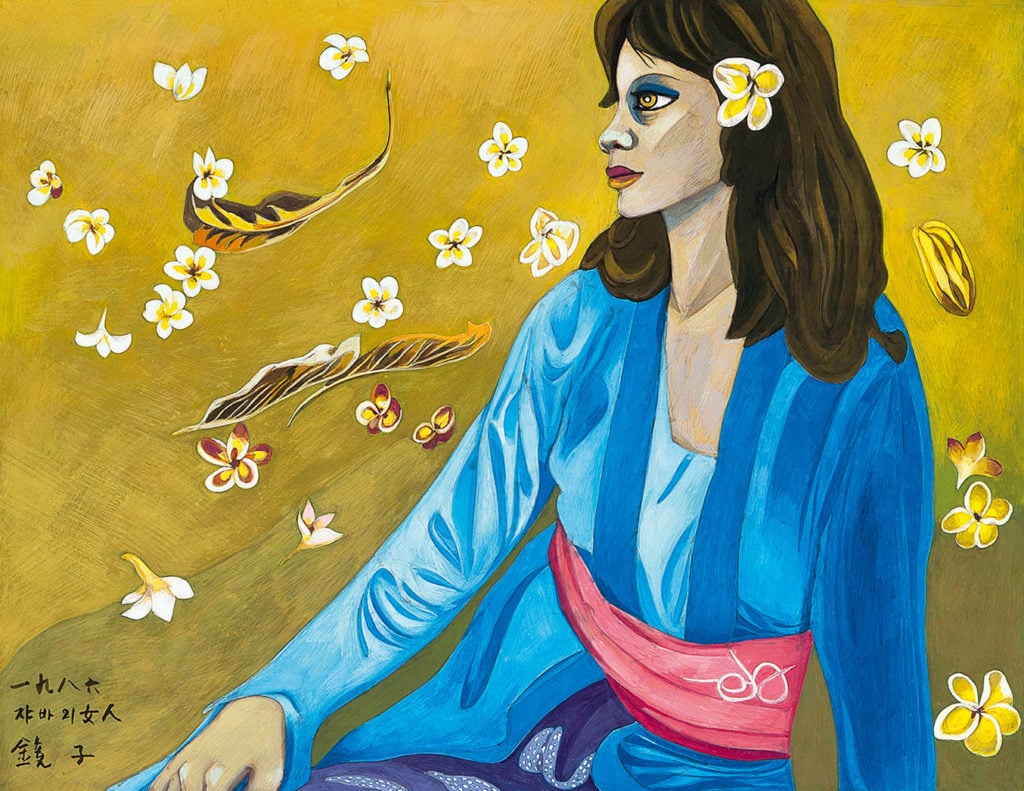Chun Kyung-ja, Javanese Woman (1986). Women with flowers were recurring motifs in Chun's paintings. A similar painting, 