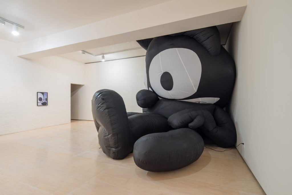 Installation view of Felix The Cat, 2013. Mark Leckey: Containers and Their Drivers at MoMA PS1, October 23, 2016 - March 5, 2017. Photograph by Pablo Enriquez. Courtesy the artist and MoMA PS1. 