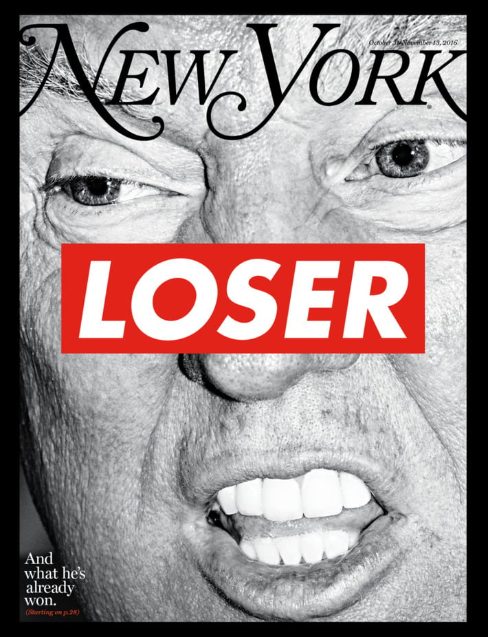 Election Issue cover. Art by Barbara Kruger for <em>New York<em> magazine. Photograph by Mark Peterson/Redux.