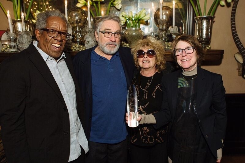 Stanley Whitney, Robert DeNiro, Joyce Pensato, and R.H. Quaytman at award presentation at the Greenwich Hotel. Courtesy of the Tribeca Film Institute. 