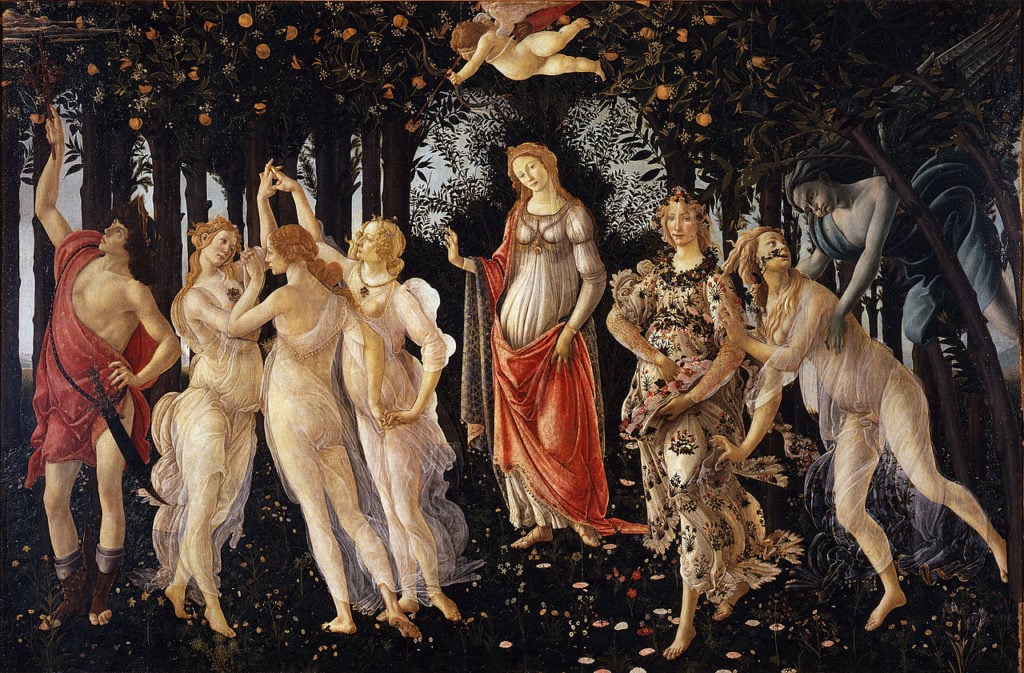 Sandro Botticelli, <em>Primavera</em>(circa 1482). Courtesy of the Uffizi Gallery, Florence.