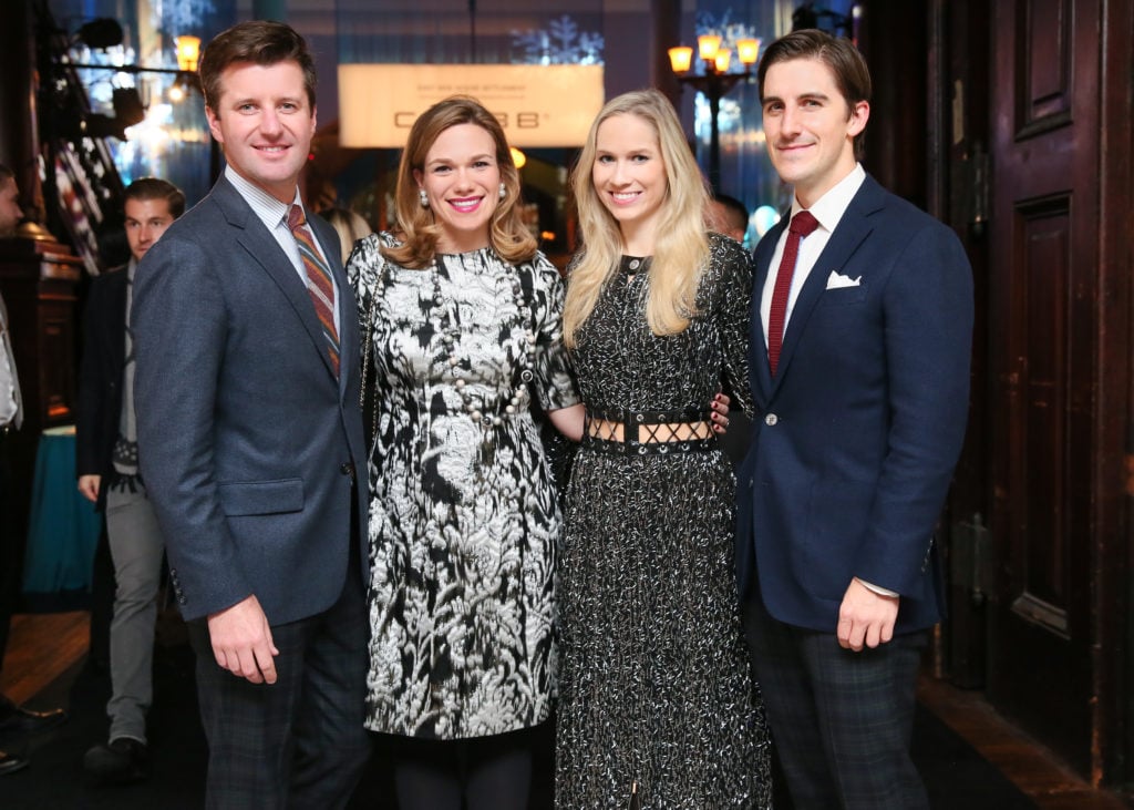 Jeffrey Caldwell, Lucinda May, Frederica Tompkins, and Sam Dangremond at Young Collectors Night at the Winter Antiques Show. Courtesy of BFA.