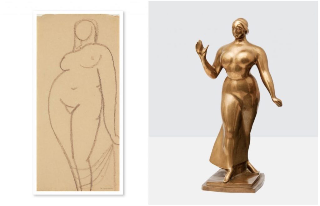 Gaston Lachaise Nude Leaning (Standing Draped Figure) (ca. 1918-24). Woman Walking (1919). Photo: Findlay Galleries.