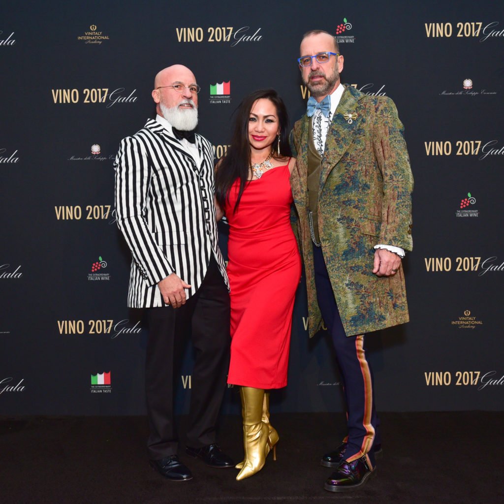 Benjamin Noriega-Ortiz, Holly Le, and Steven Wine at the Vino 2017 Gala Presented by the Italian Trade Commission atSpring Studios. Courtesy of Sean Zanni, © Patrick McMullan.