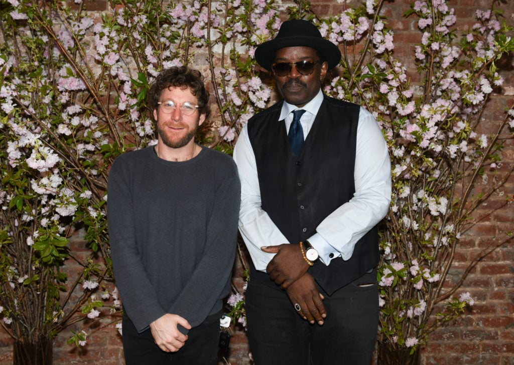 Dustin Yellin and Fab 5 Freddy at the Pioneer Works Village Fete. Courtesy of Leandro Justen/BFA.