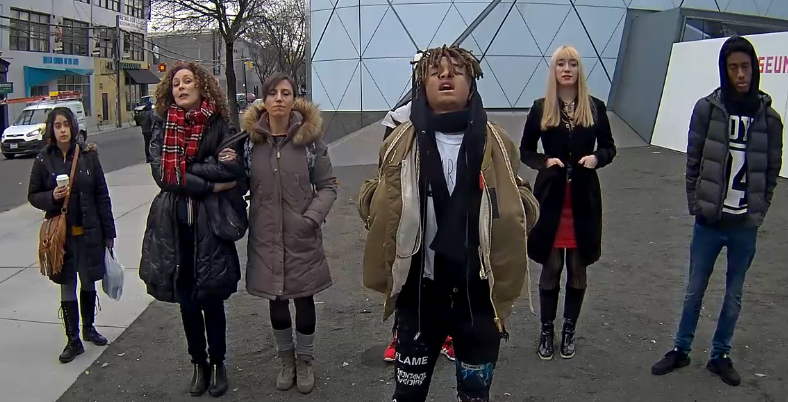 Jaden Smith was later joined by more participants HE WILL NOT DIVIDE US (2017). Screenshot from HE WILL NOT DIVIDE US