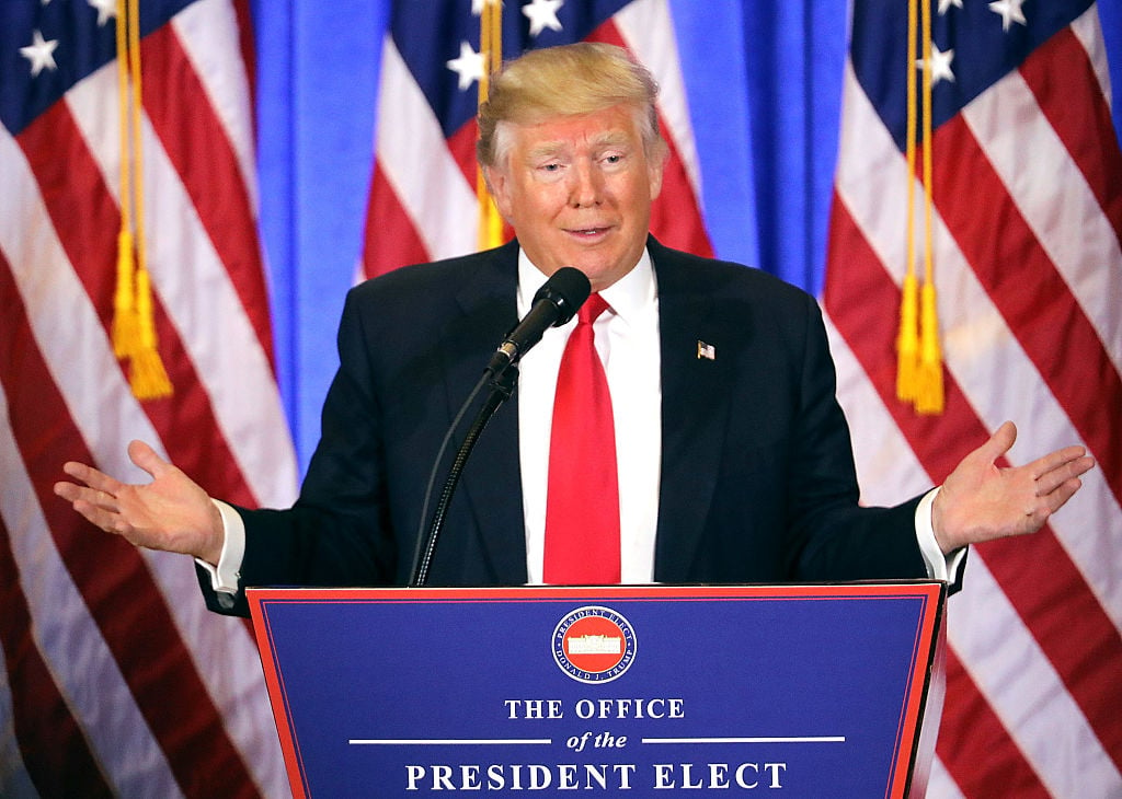 President-elect Donald Trump speaks at a news conference at Trump Tower on January 11, 2017 in New York City. Photo Spencer Platt/Getty Images.