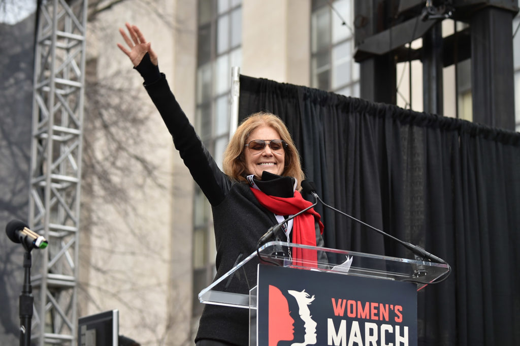 Gloria Steinem speaks onstage during the Women's March on Washington on January 21, 2017 in Washington, DC. Courtesy of Theo Wargo/Getty Images.