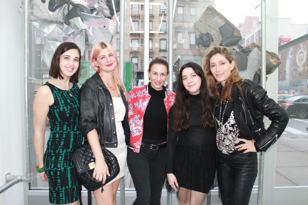Sarah Cascone, Hannah Perry, Capucine Milliot, Loreta Lamargese, and Isabelle Kowal at the Young Women in the Arts Cinco de Mayo party at Arsenal Contemporary. Courtesy of Rain Embuscado.