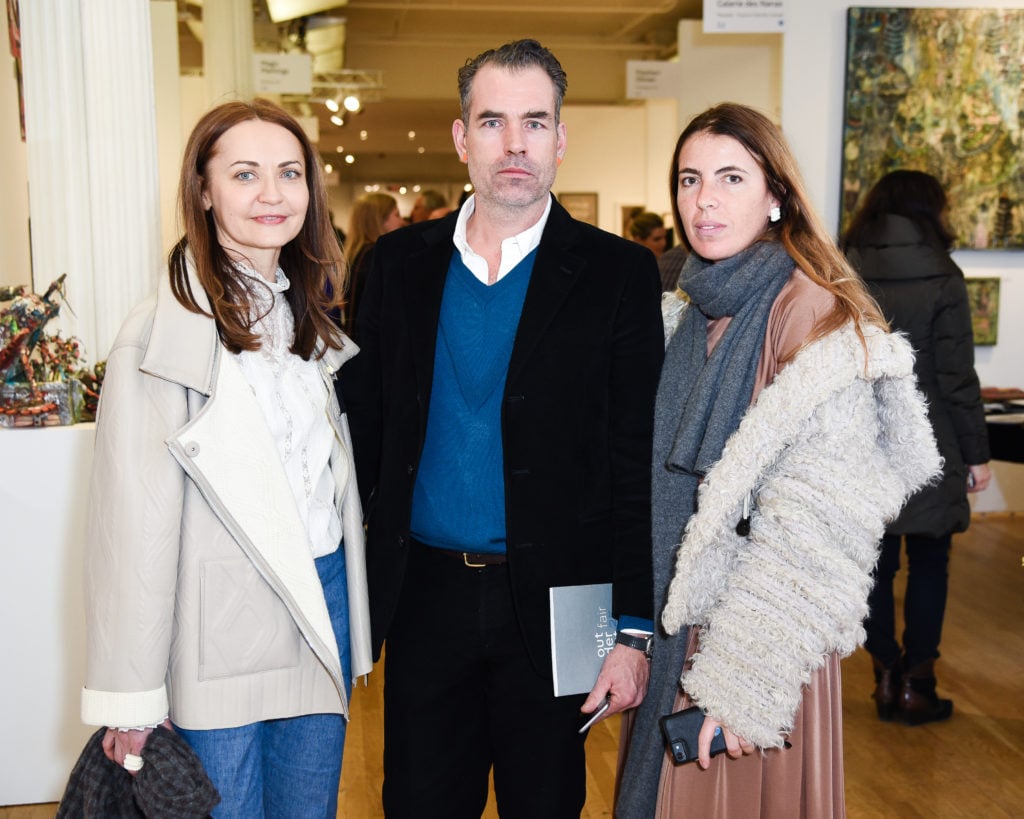 Irina Serrano, Kai Kuhne, and Ilina Bliumis at the Outsider Art Fair. Courtesy of BFA/Griffin Lipson. 