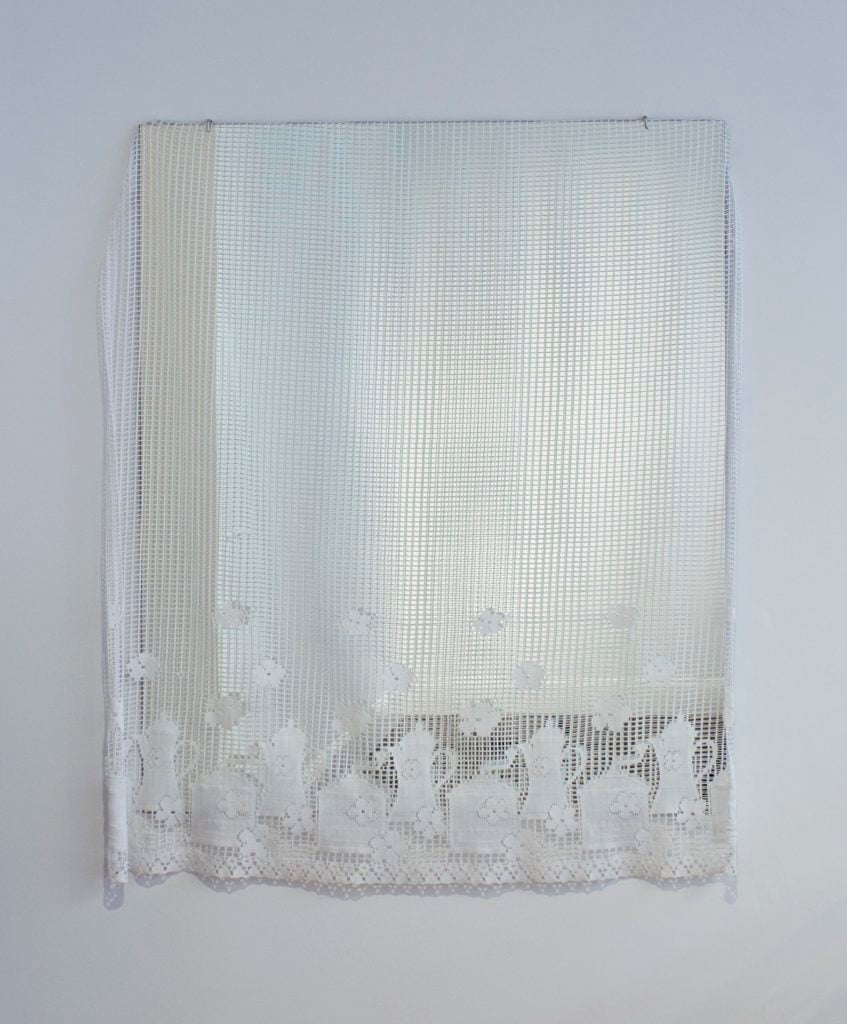 KADER ATTIA Ritual #1, 2017 mirror with fabric 47.25 x 39.37 inches (mirror) 120 x 100 cm 56.125 x 41.25 x 2.25 inches (overall) 142.6 x 104.8 x 5.7 cm Photo: Max Yawney Courtesy the Artist and Lehmann Maupin, New York and Hong Kong