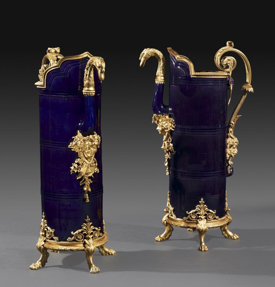 Pierre Gouthière for Marie Antoinette. Pair of Ewers, ca. 1785 Gilt bronze attributed to Pierre Gouthière (1732–1813) Chinese porcelain from the Kangxi period (1662–1722). Courtesy of the Frick Collection.