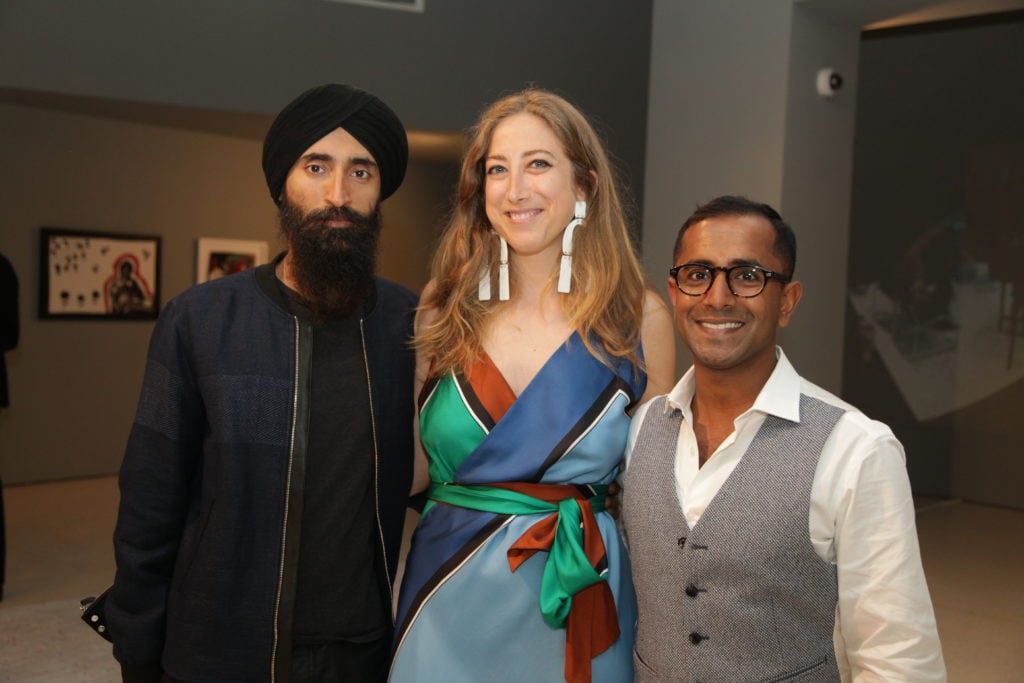 Waris Ahluwalia, Kyle DeWoody, and ProjectArt founder Adarsh Alphons at the Project Art benefit auction. Courtesy of B.A Van Sise/ProjectArt.